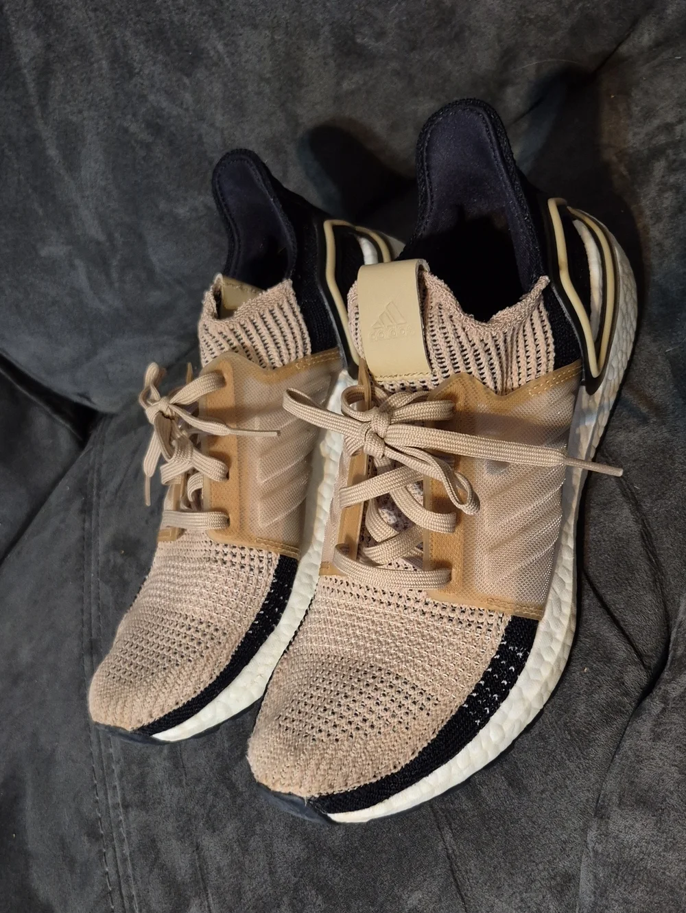 adidas Beige and Black Knit Running Sneakers